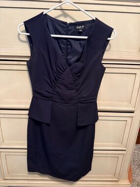Allen B. By Allen Schwartz Navy Sleeveless V-Neck Peplum Sheath Dress